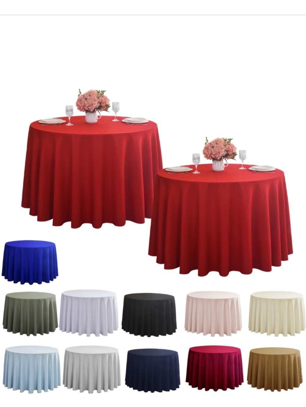 RED Tablecloth Stain & Wrinkle Resistant 90” Round (2-pack)